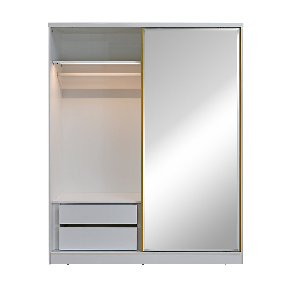 Nix 2 Door Sliding Wardrobe with Mirror and Sensor LED Light (Beige)