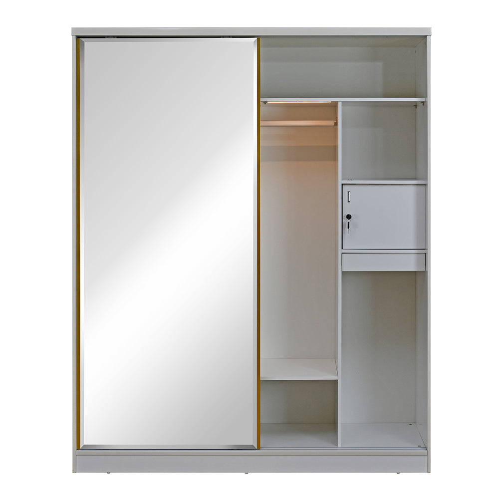 Nix 2 Door Sliding Wardrobe with Mirror and Sensor LED Light (Beige)