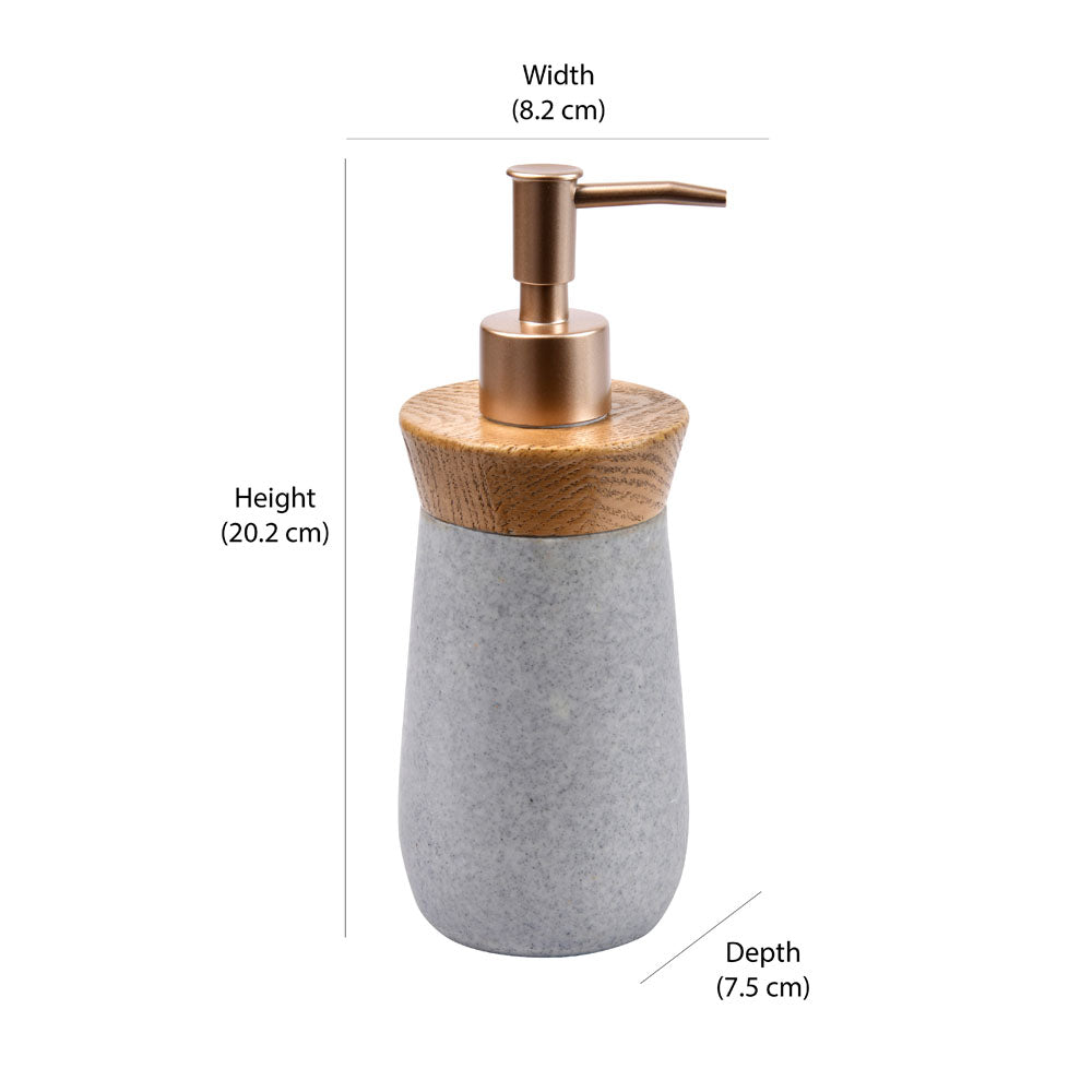 Wooden Finish Polyresin & Plastic Liquid Soap Dispenser (300 ml, Grey)