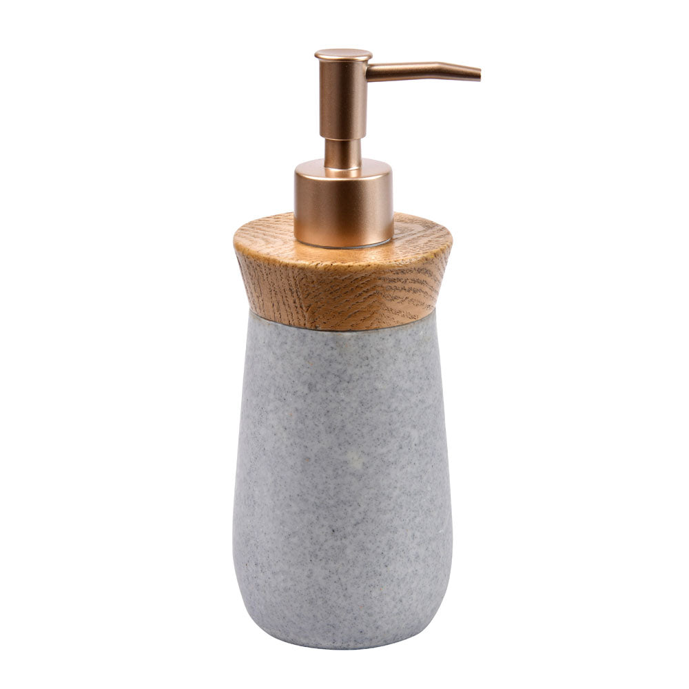 Wooden Finish Polyresin & Plastic Liquid Soap Dispenser (300 ml, Grey)