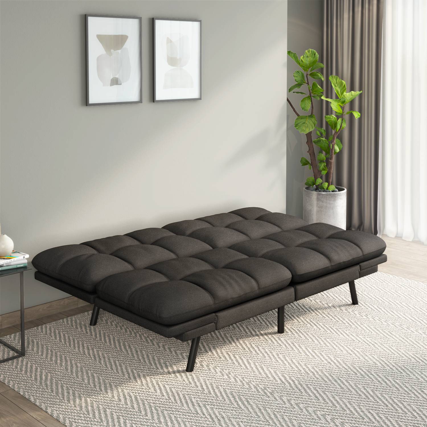 Oberon 3 Seater Futon Sofa Cum Bed (Dark Grey)