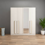 Phoenix 4 Door Wardrobe with Mirror and LED Light (Beige)