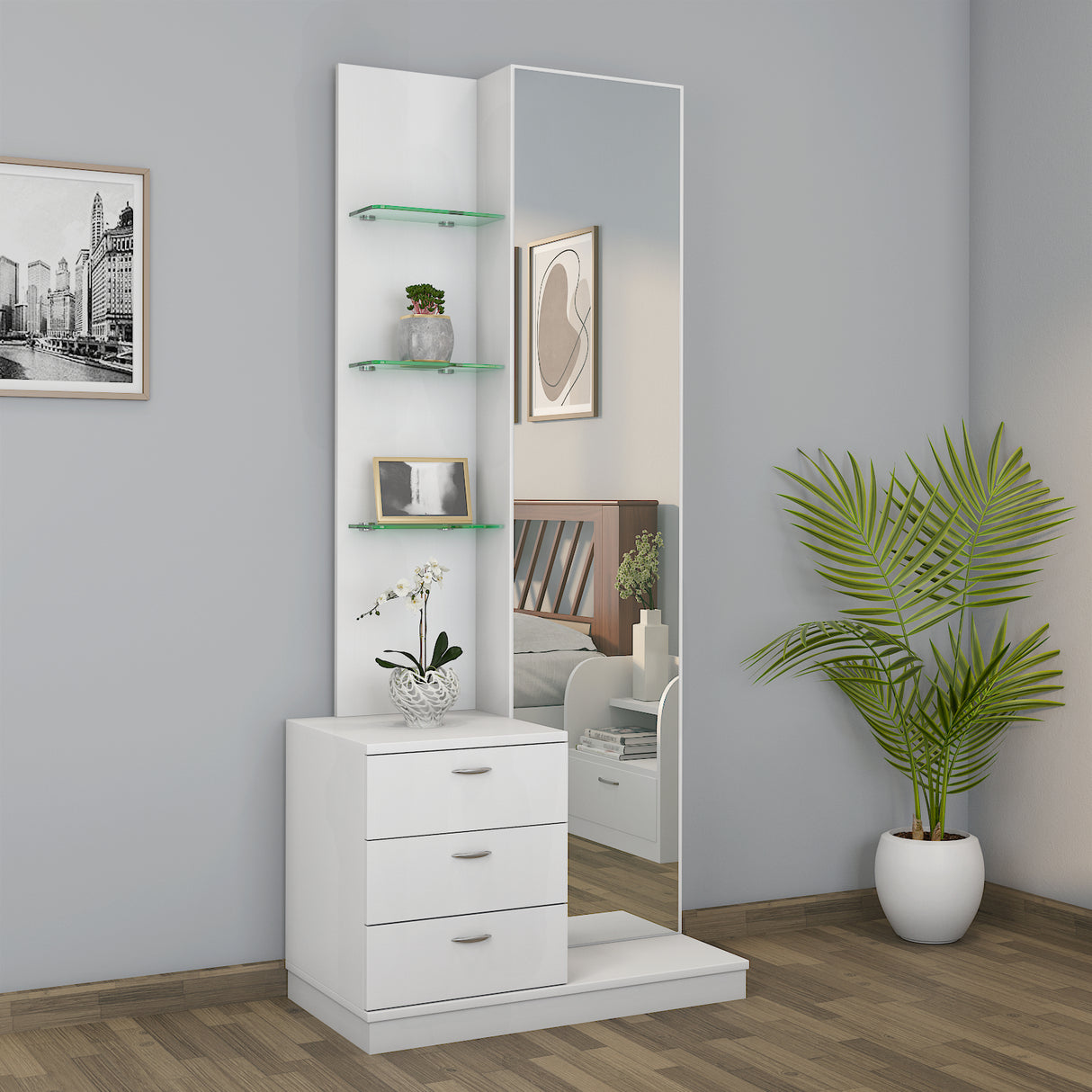 Nilkamal Prime Engineered Wood Dresser With Mirror Frosty White