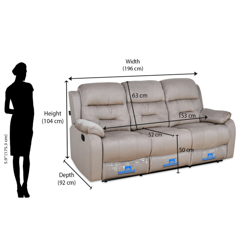 Rosia 3 Seater Manual Recliner Sofa (Light Brown)