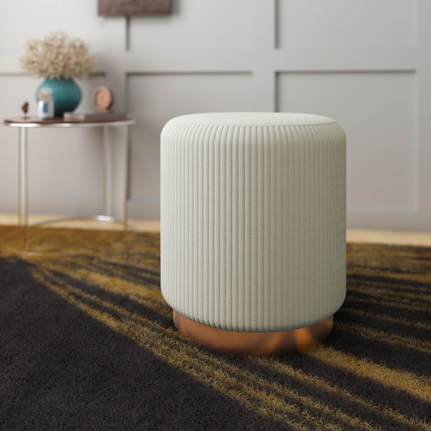 Susie Fabric Ottoman with Metal Base (Cream)