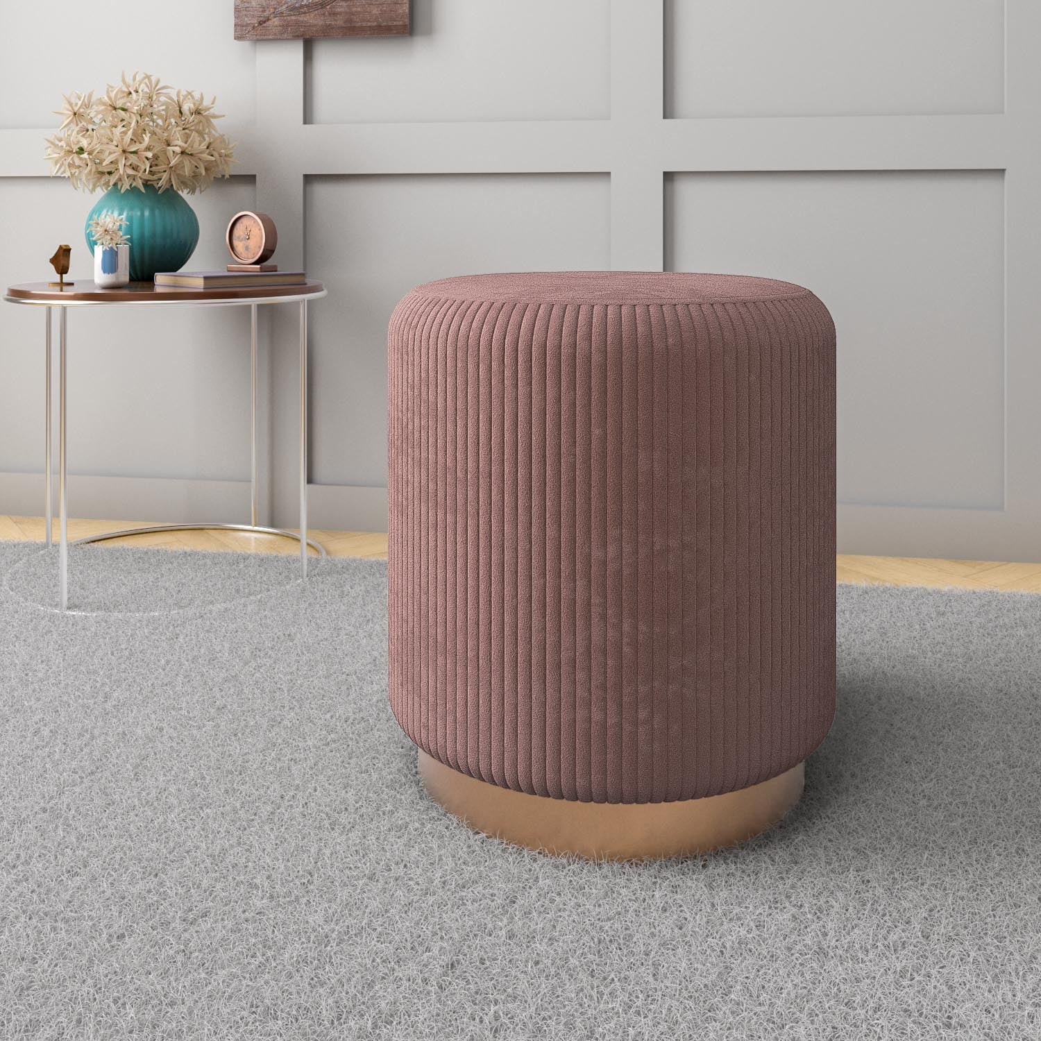 Susie Fabric Ottoman with Metal Base (Pink)