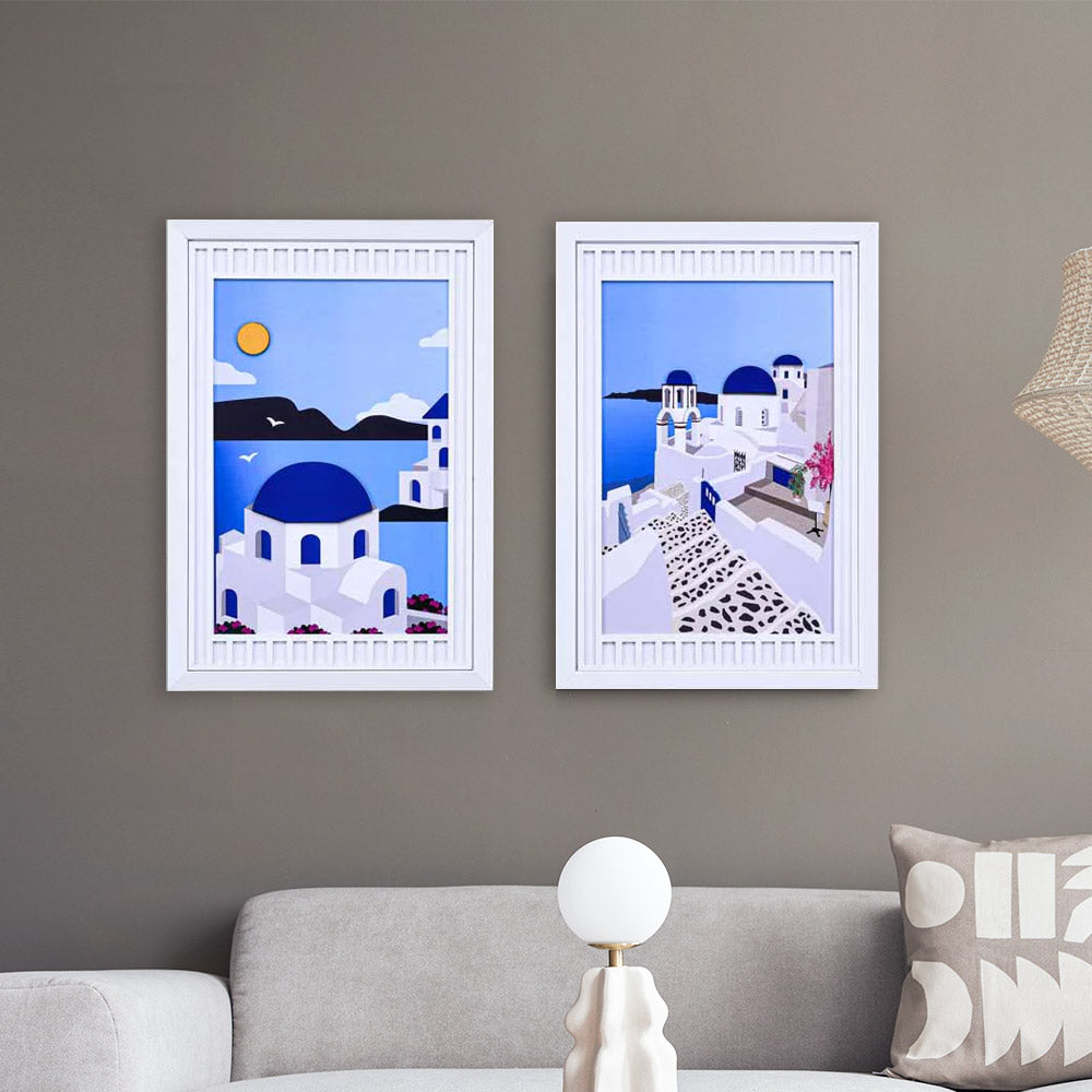 Nilkamal Santorini Mdf Base 3D Painting Set Of 2 Blue