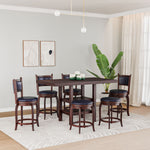 Theon Counter Height 6 Seater Dining Set of 1 Table + 4 Chairs + 2 Stools (Dark Expresso)