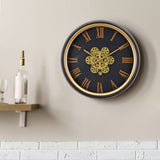 Roman Numerals and Gear Design Analog Wall Clock (Black & Gold)