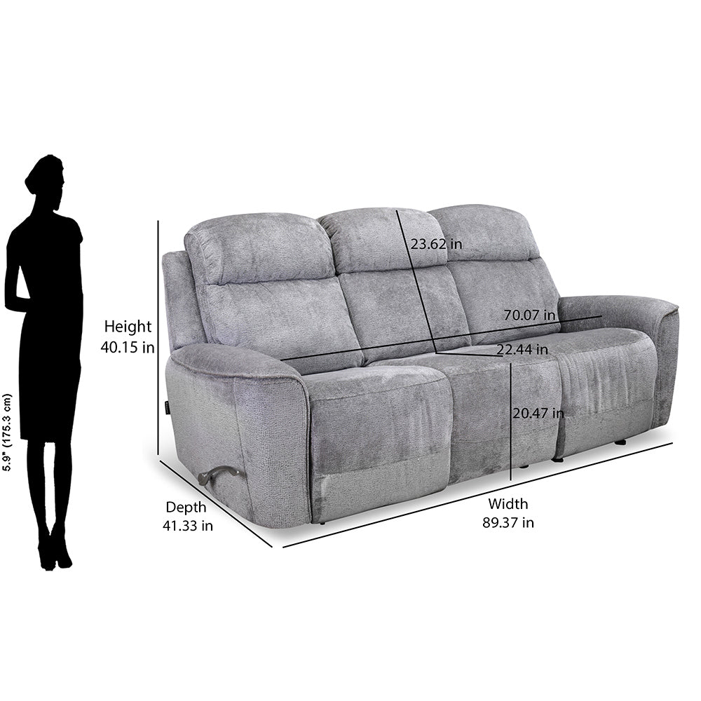 Favian 3 Seater Recliner Sofa With Dropdown Console (Grey)