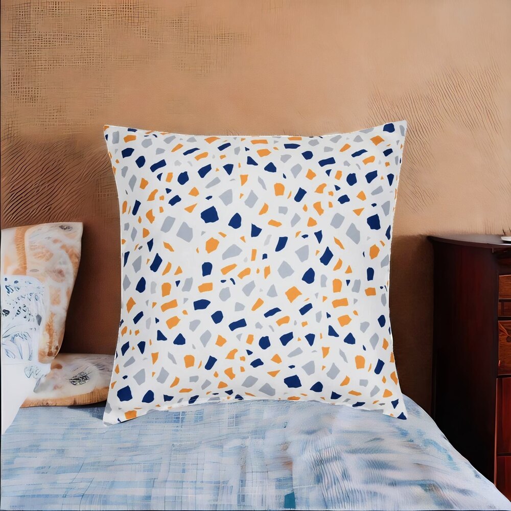 Ariel Metro Retro Satin Fabric 16' x 16' Filled Cushion (Yellow & Navy Blue)