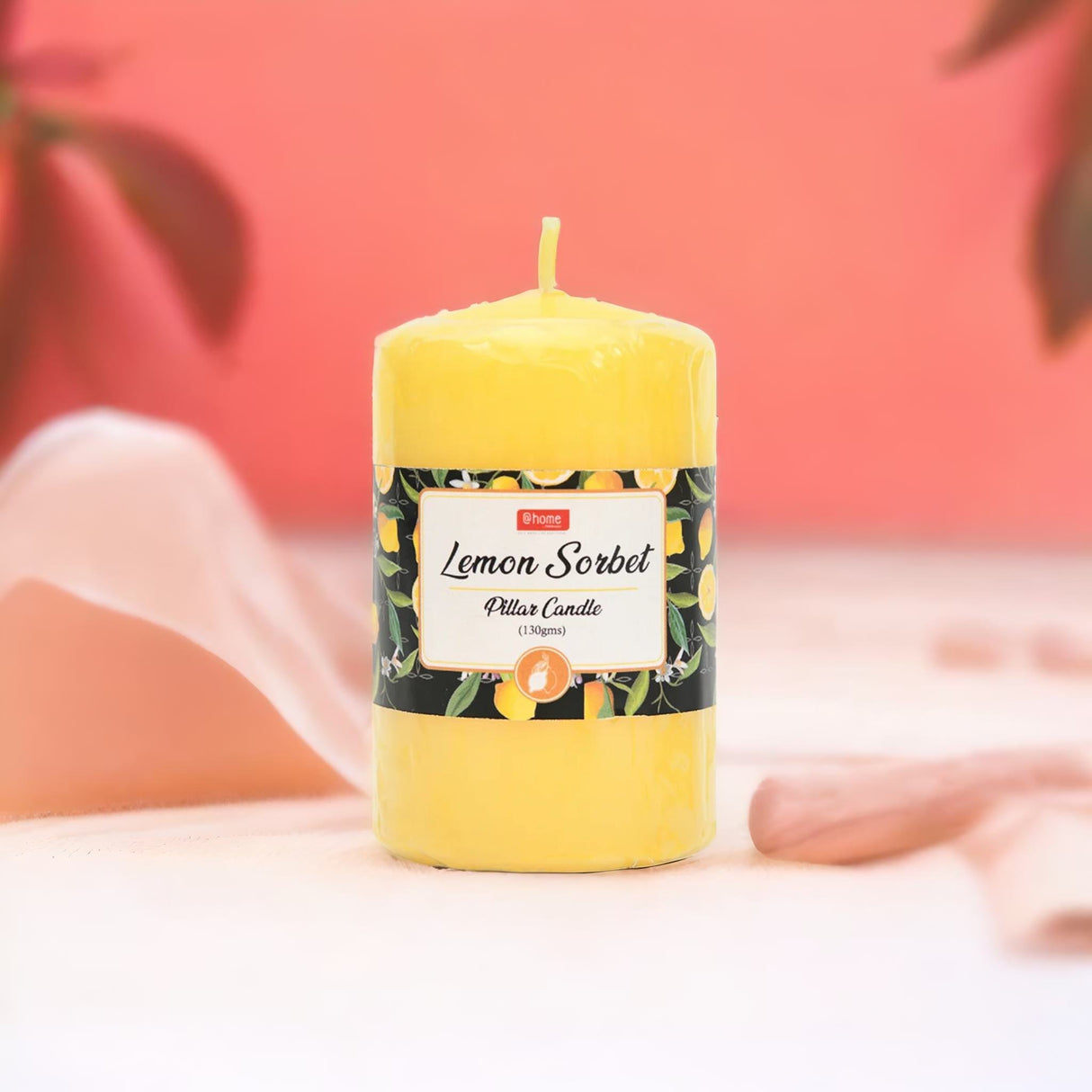 Lemon Sorbet Scented Wax Pillar Candle (8 cm, Yellow)