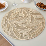 Round Leaf Design 38 x 38 cm PVC Table Placemat Set of 4 (Gold)