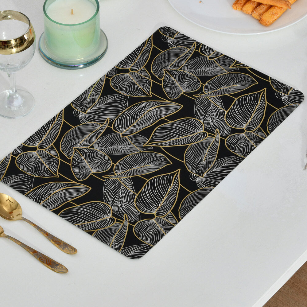 Rectangular Leaves Design 43.5 x 28.5 cm Table Placemat Set of 4 (Black)