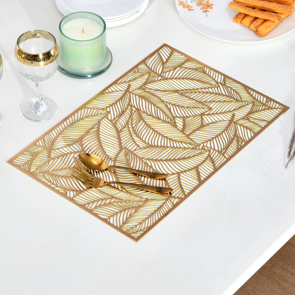 Leaves Design 45 x 30 cm PVC Table Placemat Set of 4 (Gold)