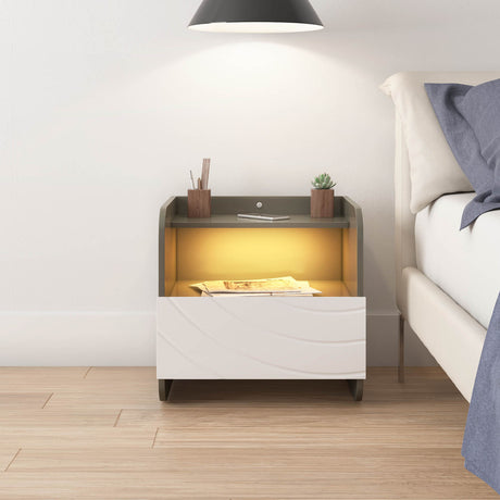 Cassini Night Stand with Led Light and Wireless Charging Area (White)