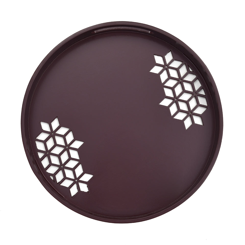 MDF Wooden Round Tray (Brown & Beige)