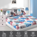 Utopia Foliole Floral Polyester Double Bedsheet With 2 Pillow Covers (Blue)