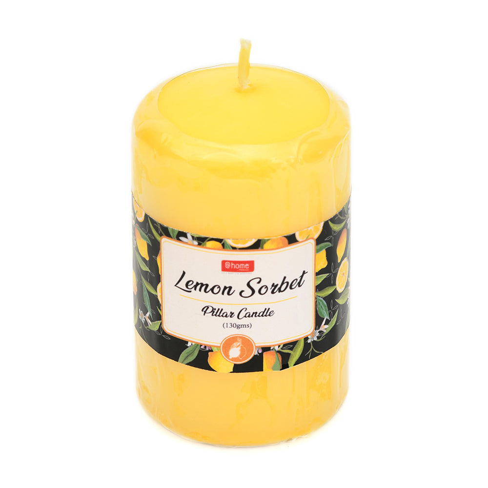 Lemon Sorbet Scented Wax Pillar Candle (8 cm, Yellow)