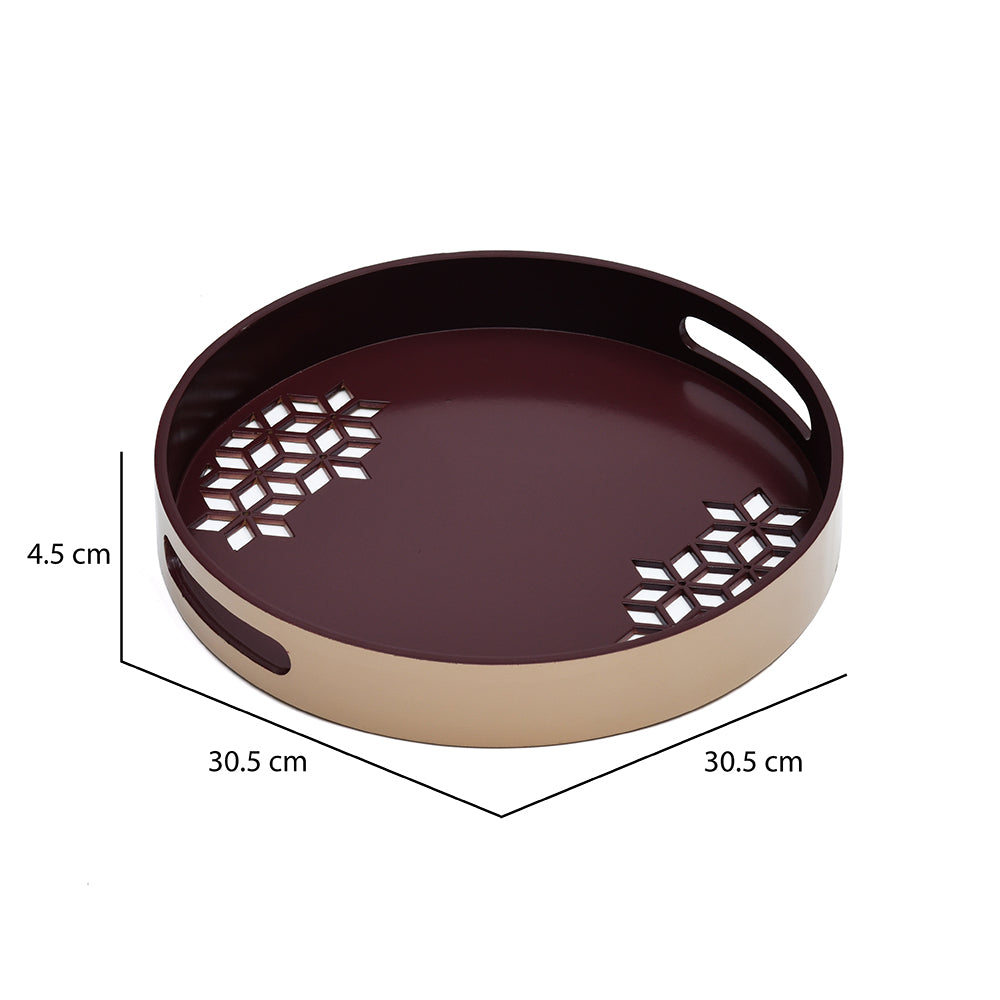 MDF Wooden Round Tray (Brown & Beige)