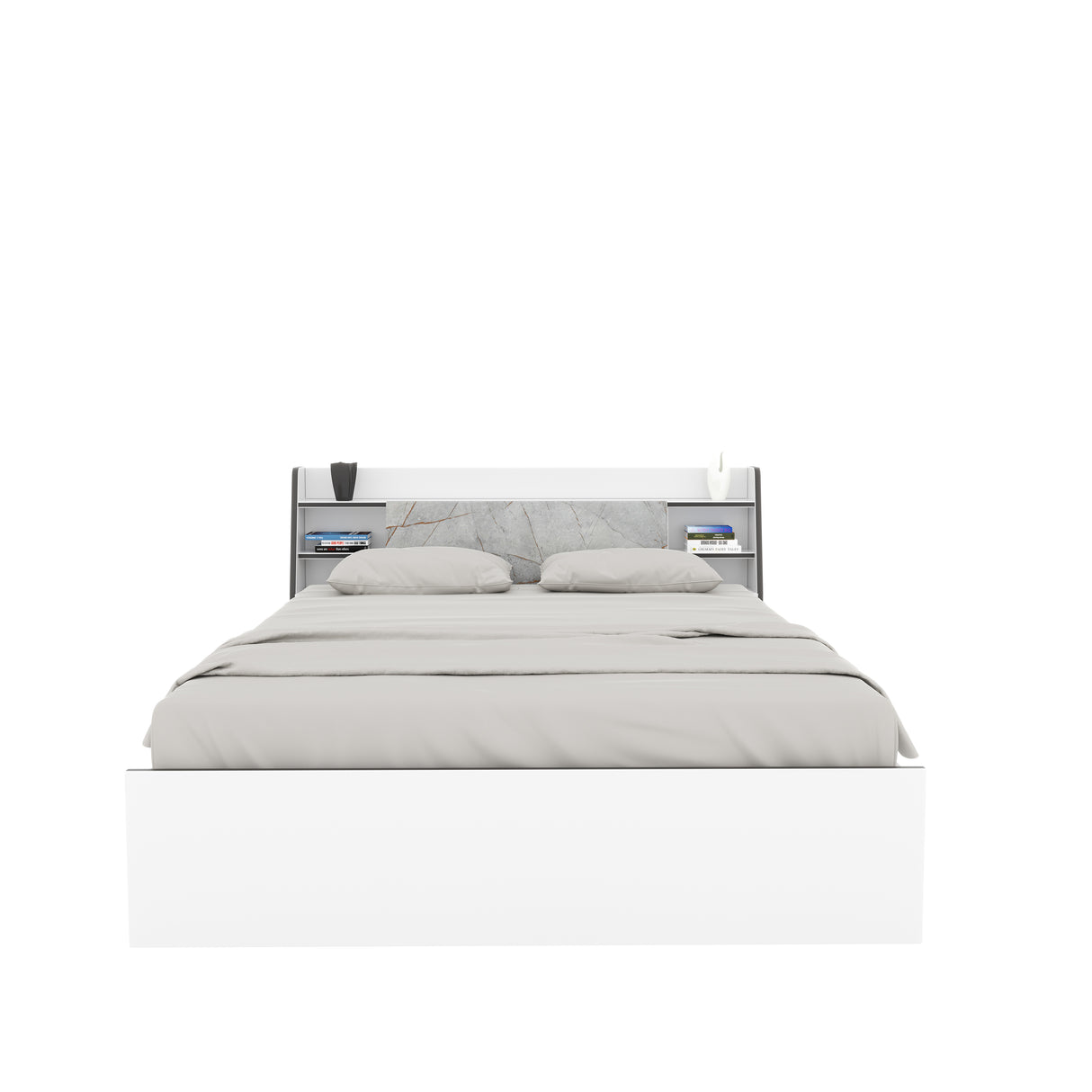 Marbito King Bed With Headboard & Box Storage (White)