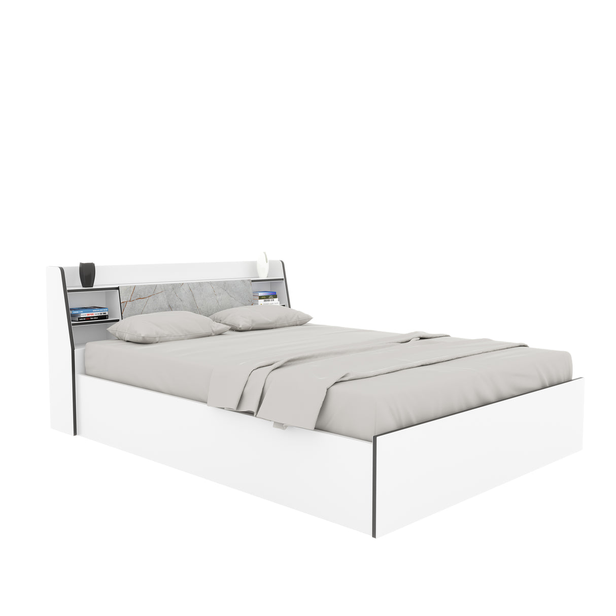 Marbito King Bed With Headboard & Box Storage (White)