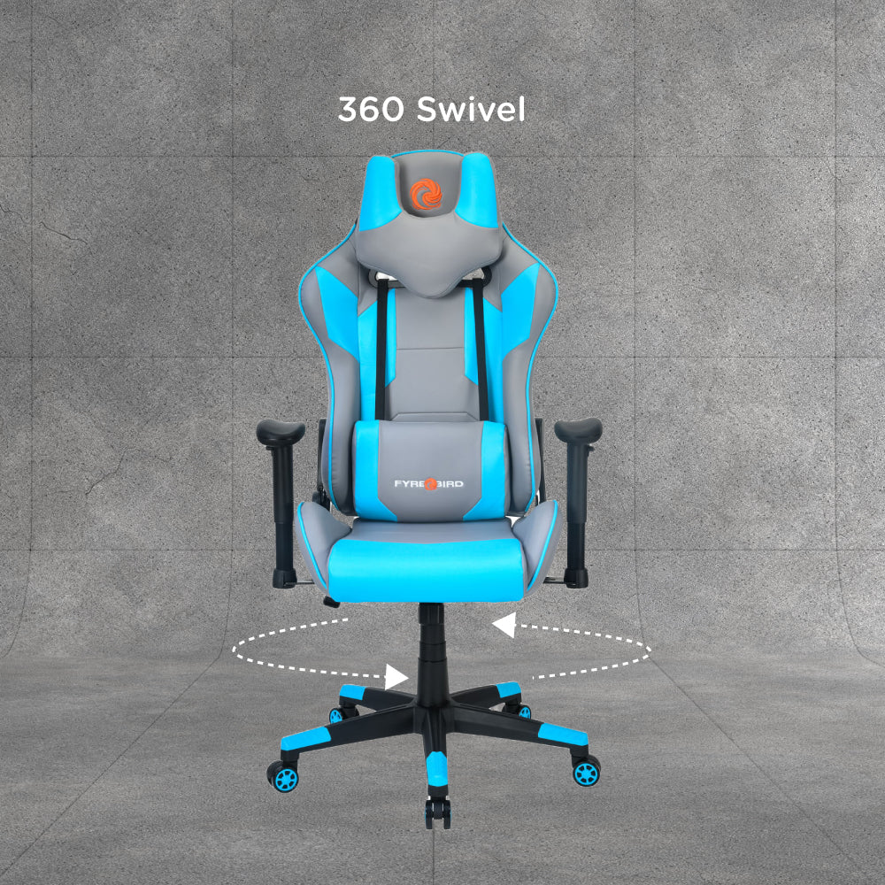 Athena Leatherette Ergonomic Gaming Chair with Neck & Lumbar Pillow (Grey & Turquoise)