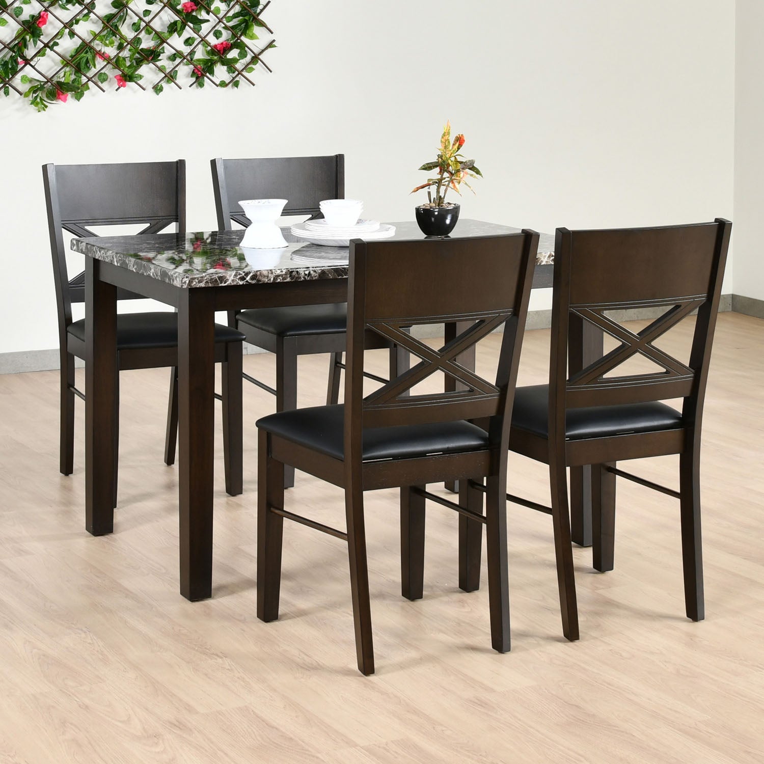 Adrian 4 Seater Dining Set (Dark Walnut)