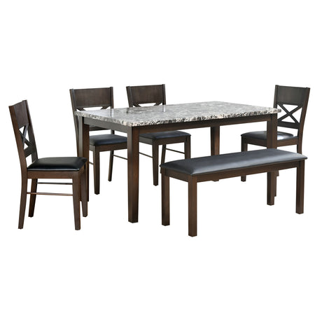 Adrian 6 Seater Dining Set With Bench (Dark Walnut)