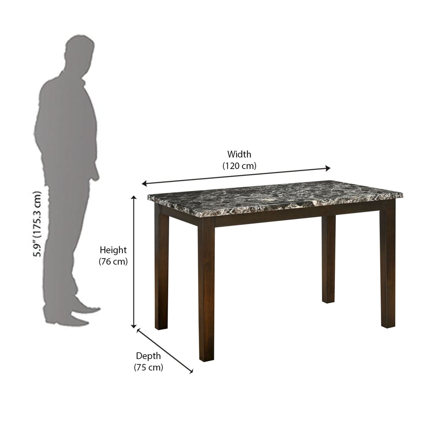 Adrian 4 Seater Marble Top Finish Dining Table (Dark Walnut)