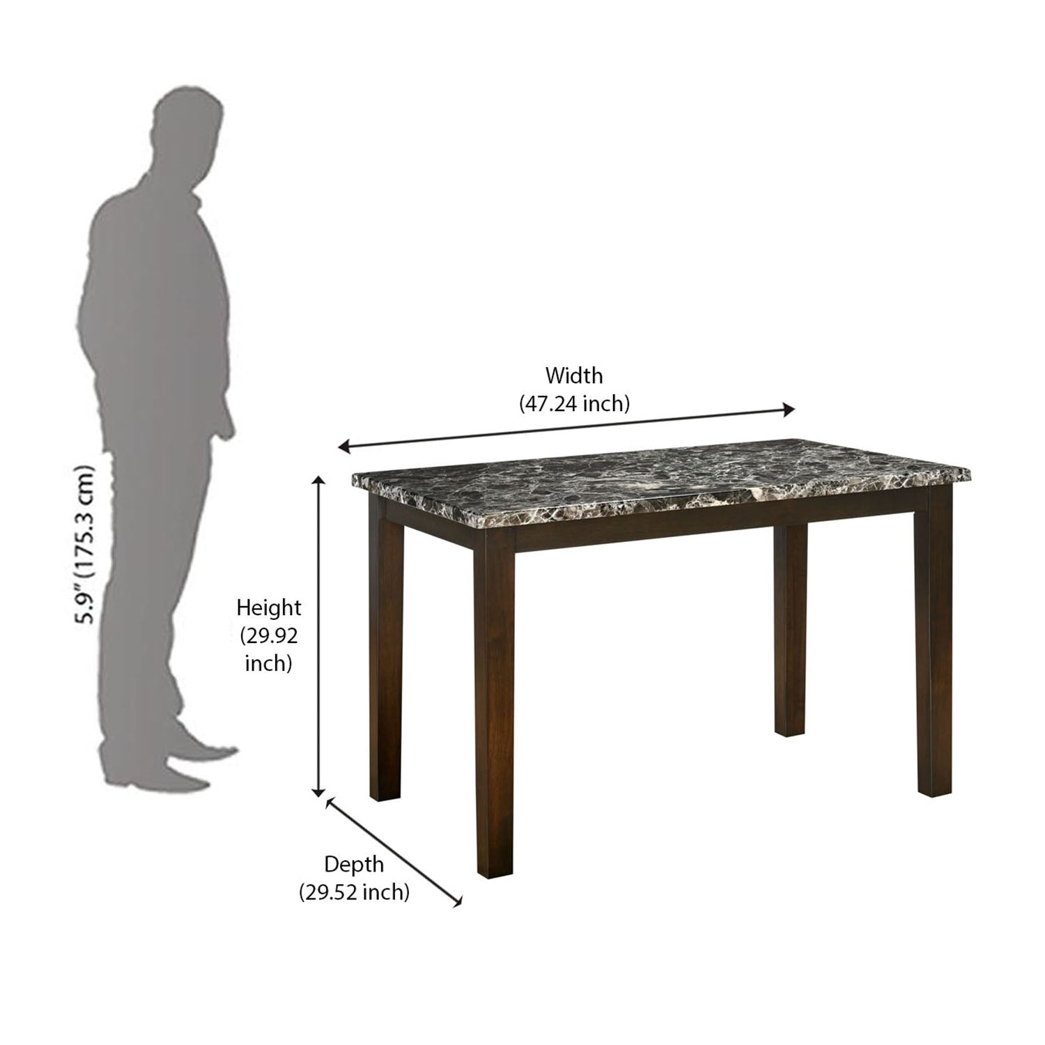 Adrian 4 Seater Marble Top Finish Dining Table (Dark Walnut)