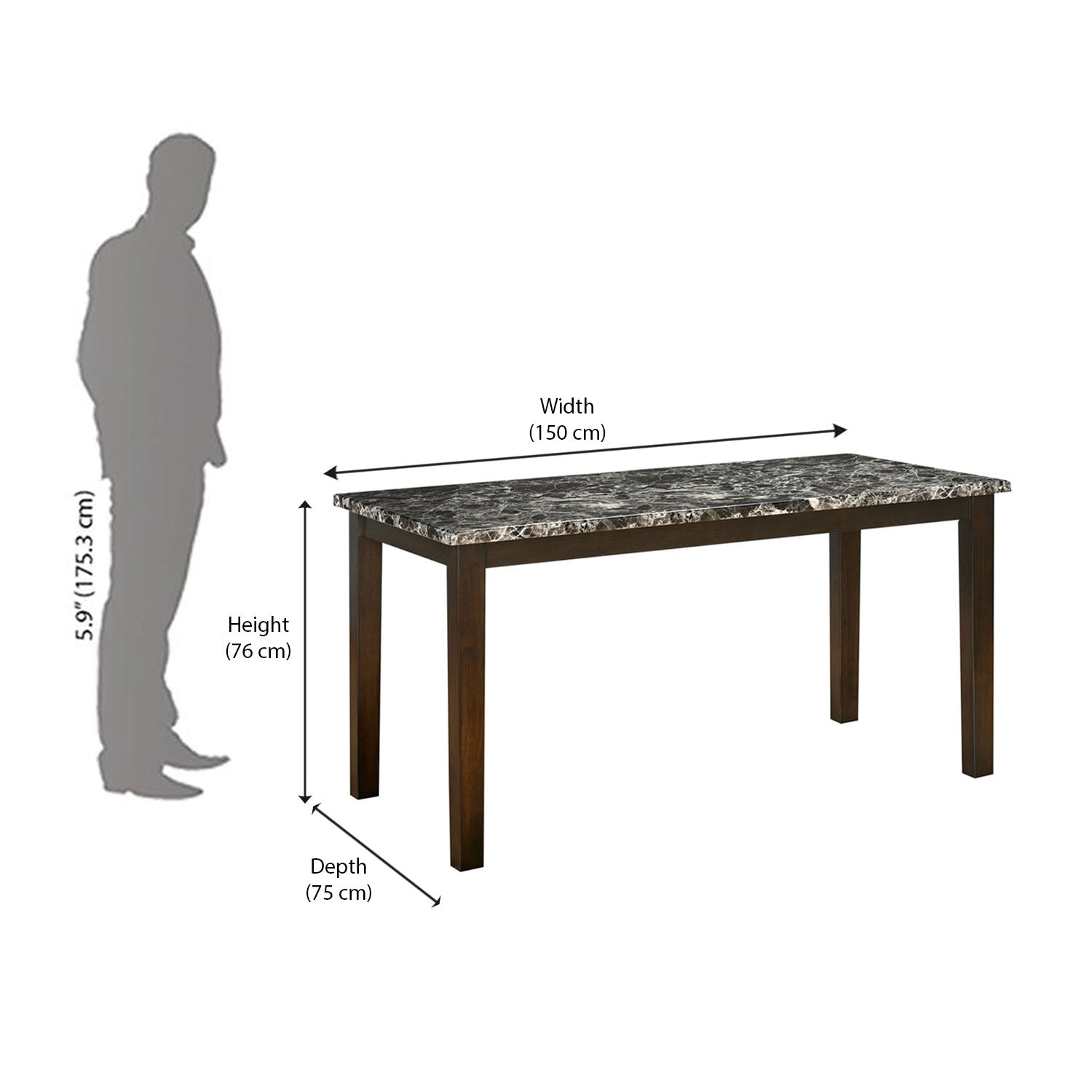 Adrian 6 Seater Marble Top Finish Dining Table (Dark Walnut)