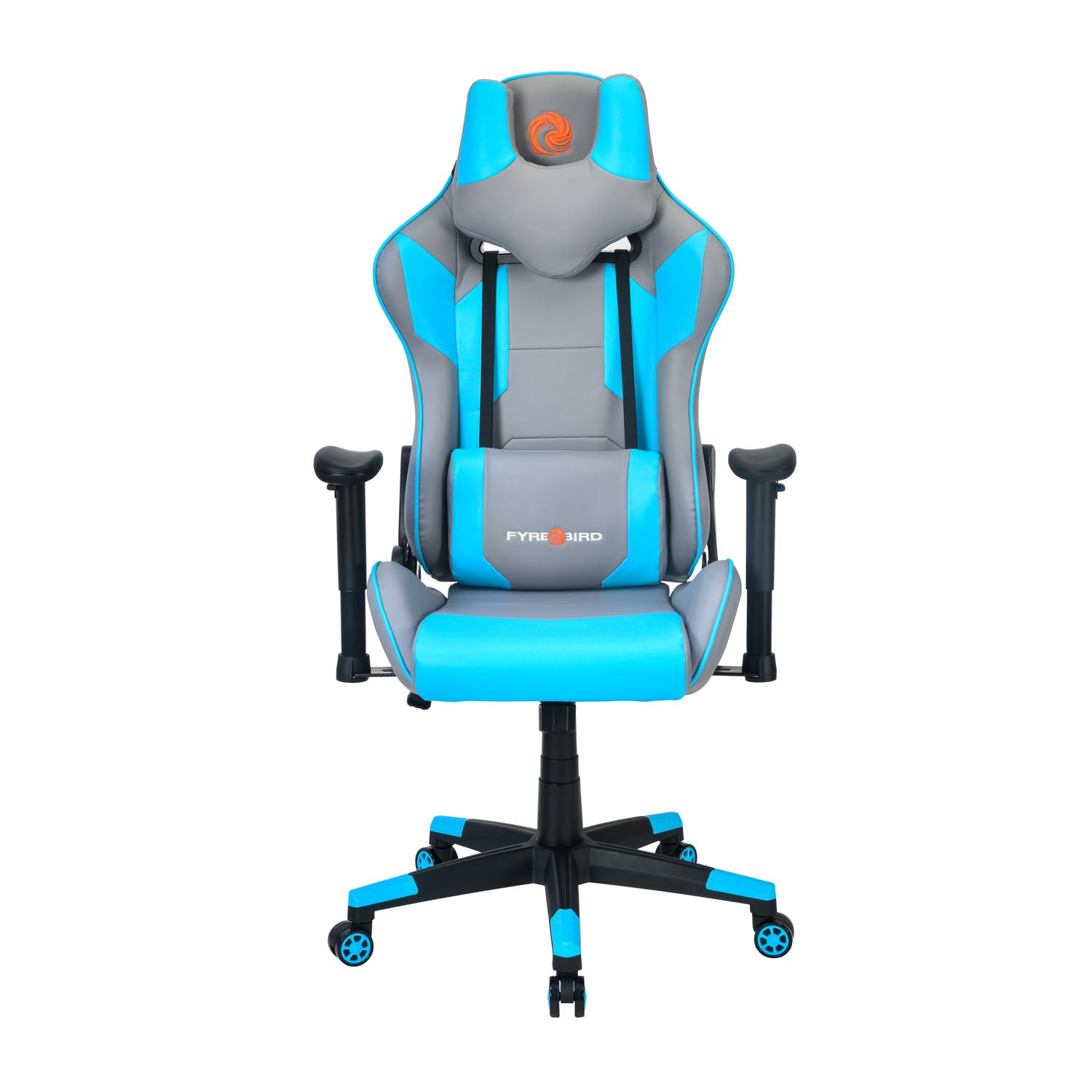 Athena Leatherette Ergonomic Gaming Chair with Neck & Lumbar Pillow (Grey & Turquoise)