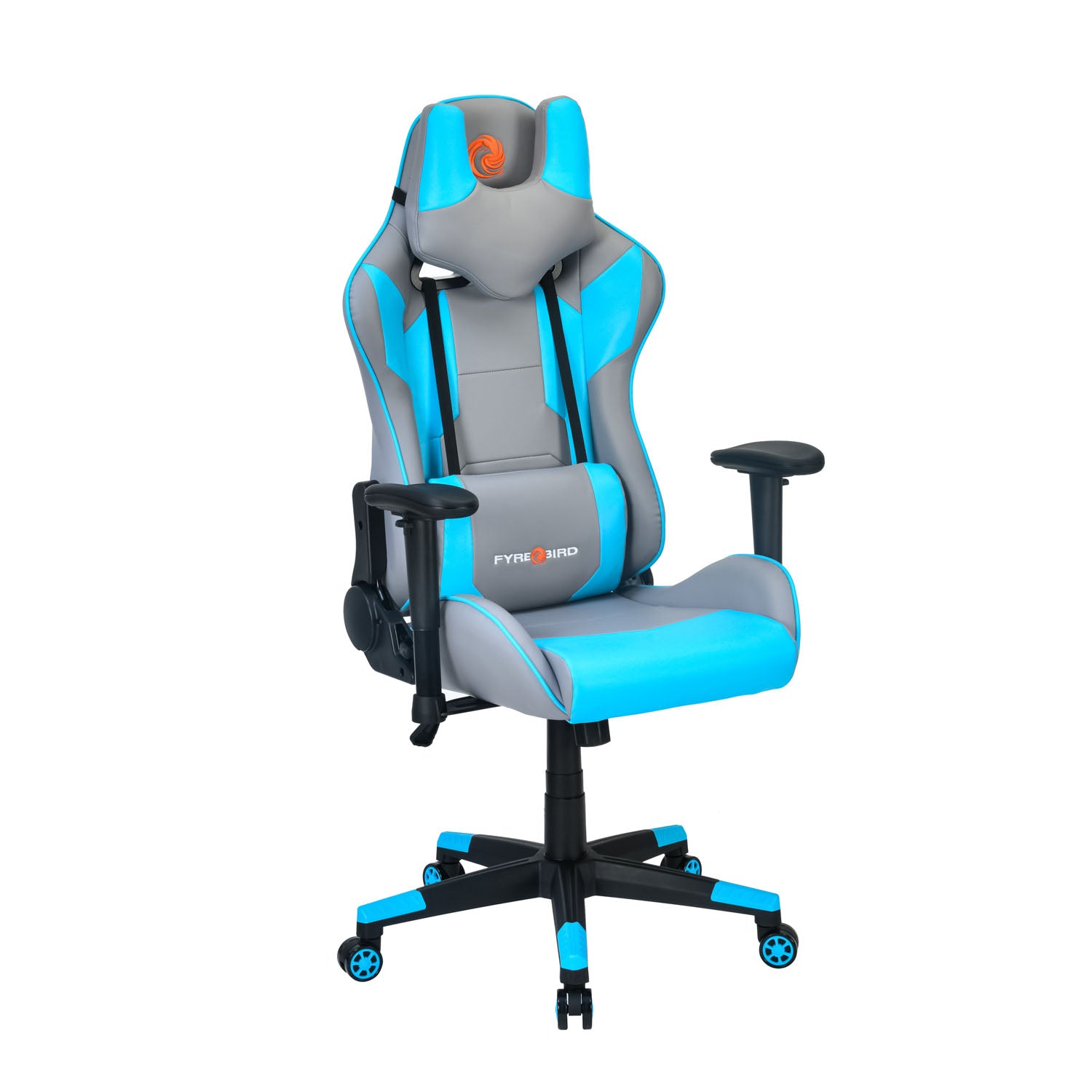 Athena Leatherette Ergonomic Gaming Chair with Neck & Lumbar Pillow (Grey & Turquoise)