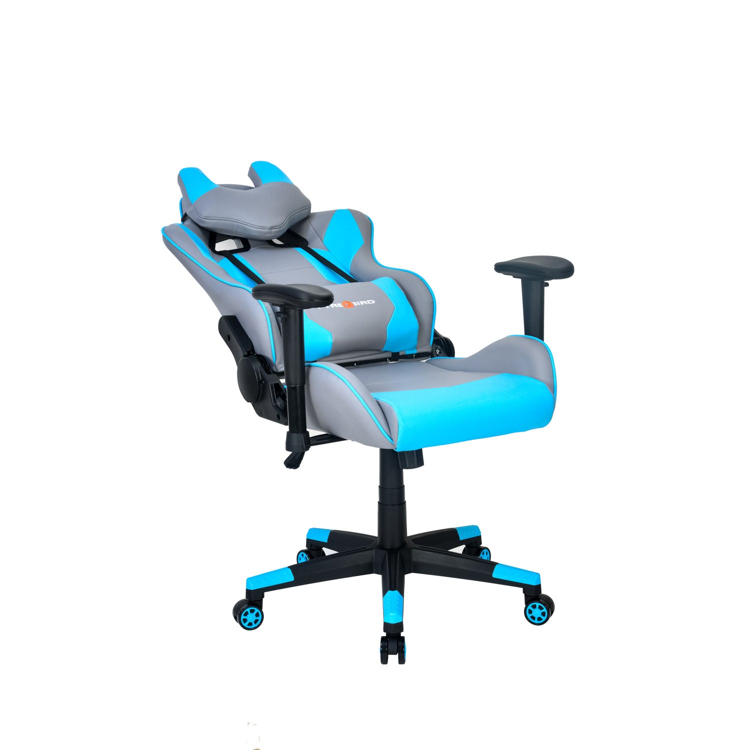 Athena Leatherette Ergonomic Gaming Chair with Neck & Lumbar Pillow (Grey & Turquoise)