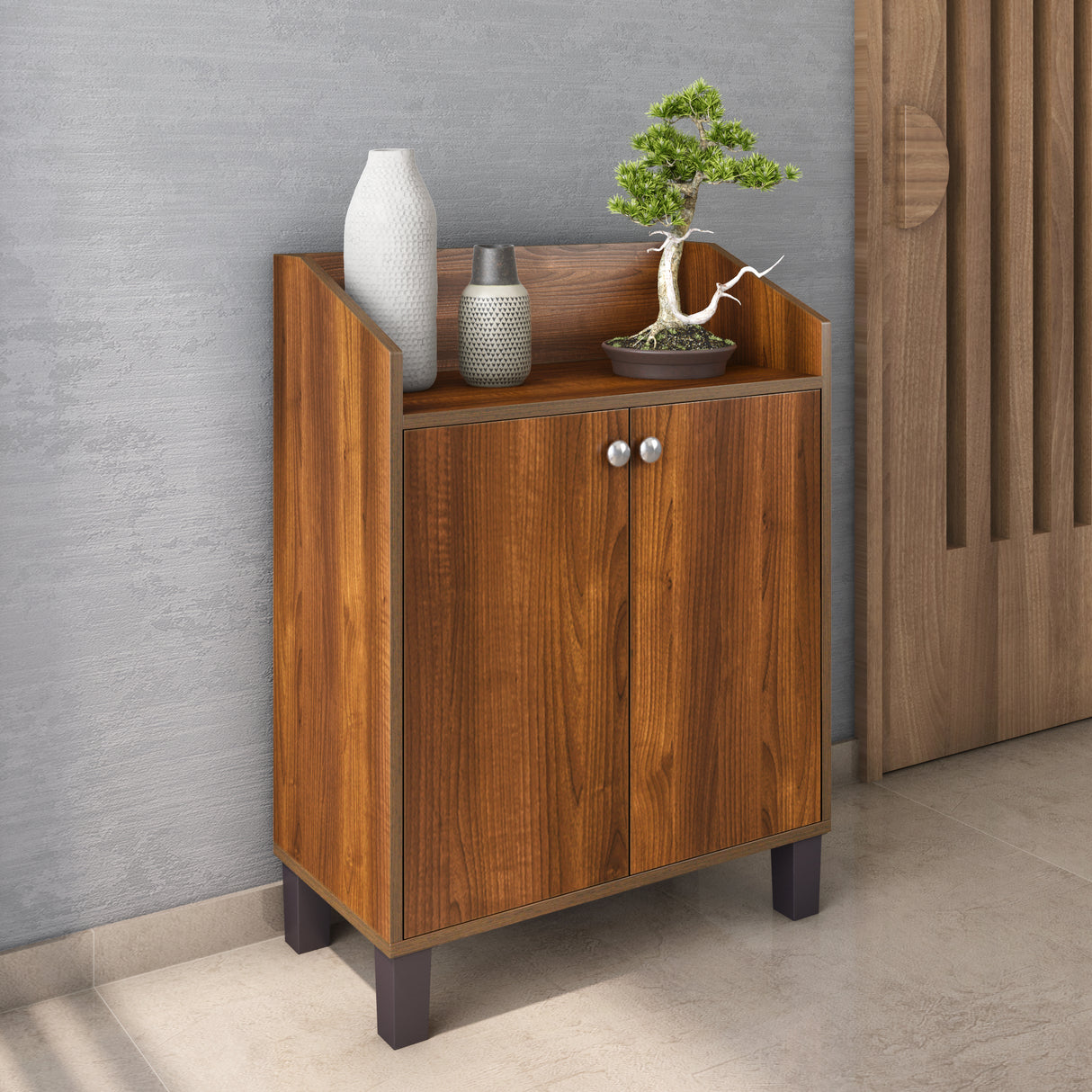 Aze Engineered Wood Shoe Cabinet (Classic Walnut)