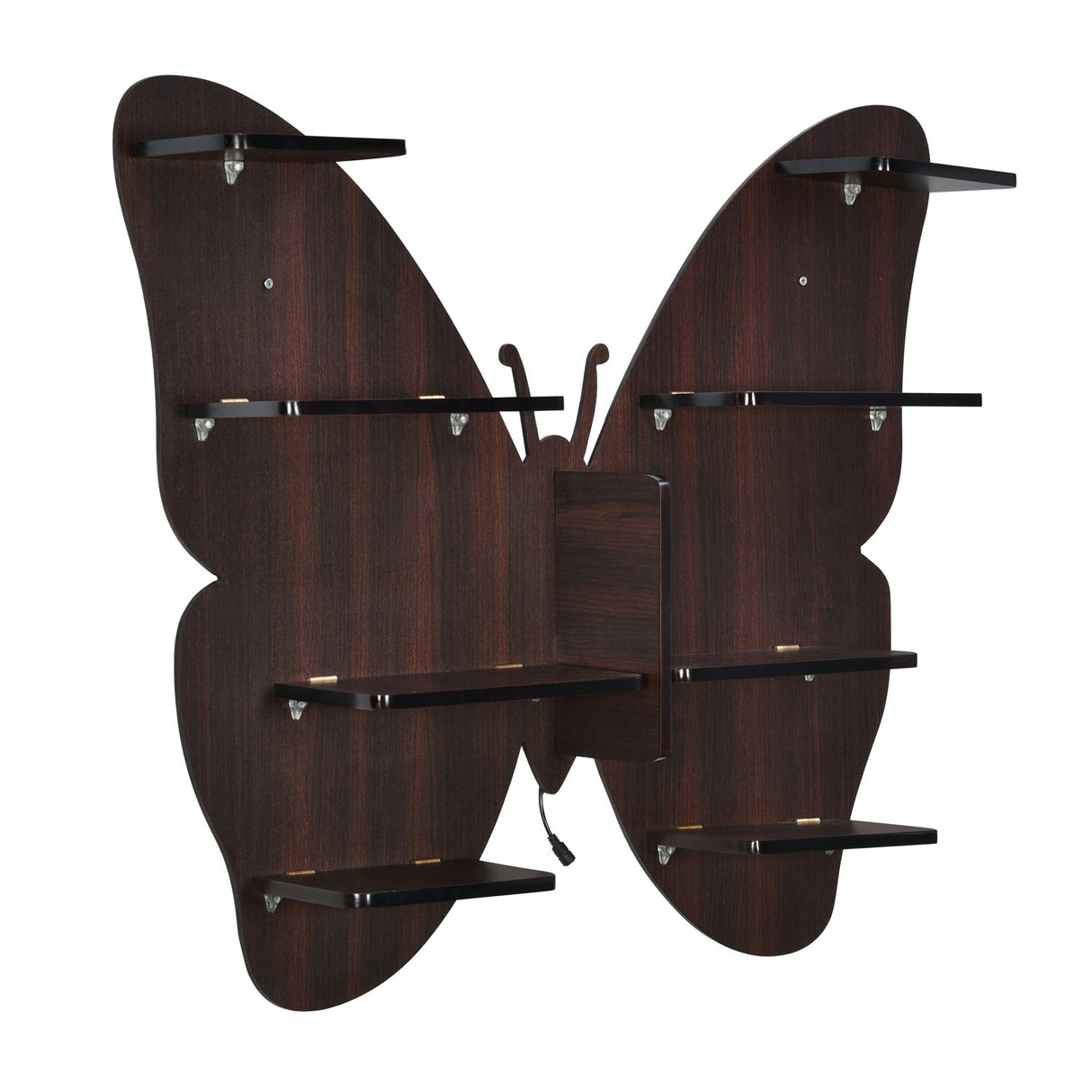 Butterfly Engineered Wood Wall Shelf with Back Light (Walnut)