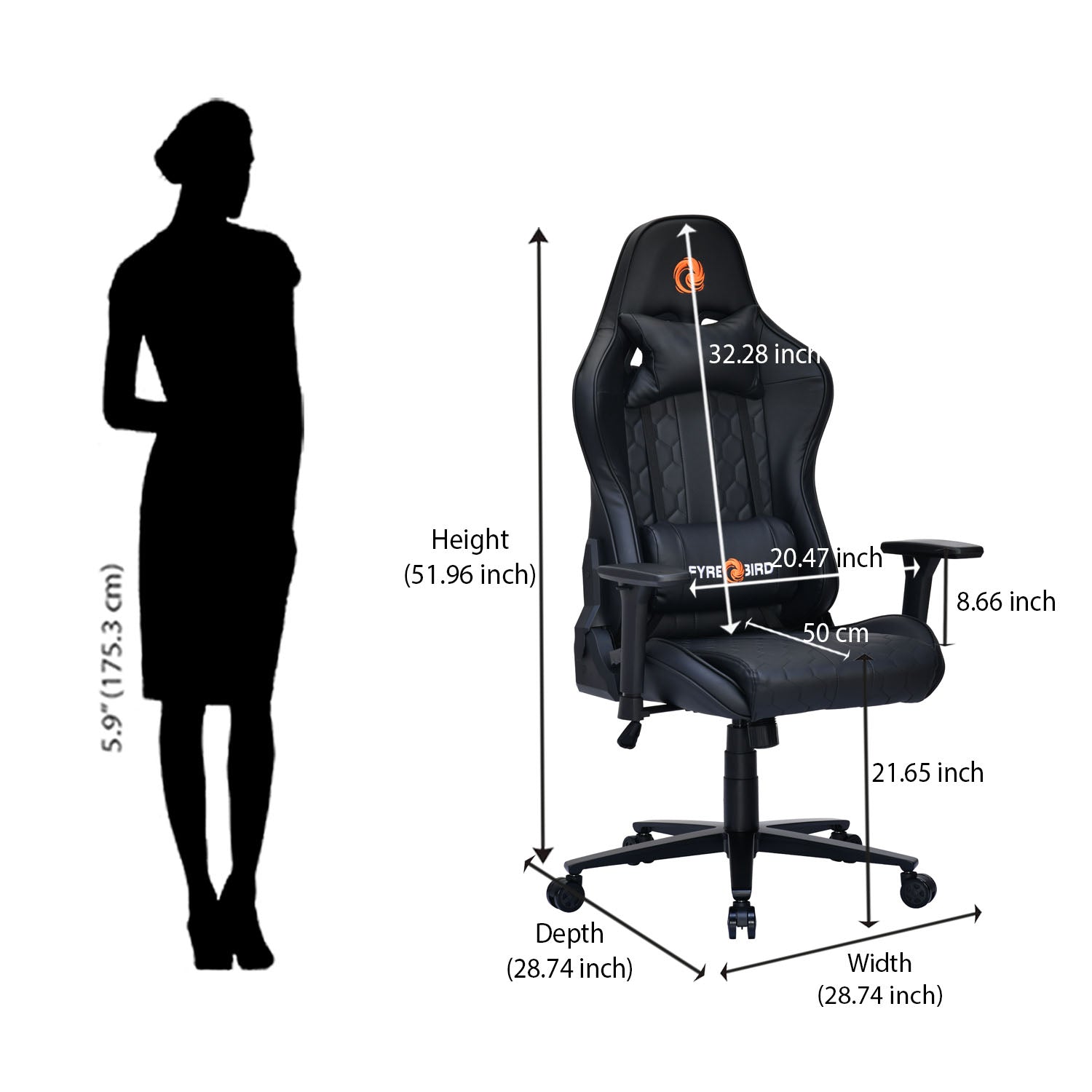 Canophy Leatherette Ergonomic Gaming Chair with Neck & Lumbar Pillow (Black)