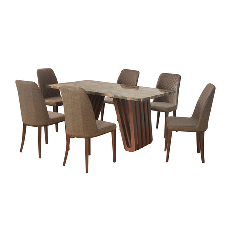 Nilkamal Capri 6 Seater Dining Table & Cucina Chair Dining Set (Walnut & Brown)