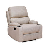 Comfy 1 Seater Fabric Manual Recliner with Cup Holder (Beige)