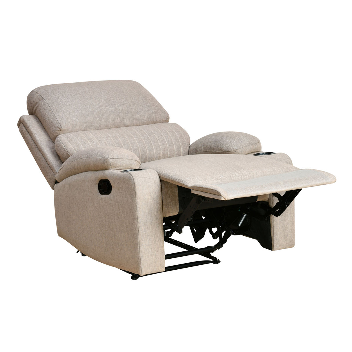 Comfy 1 Seater Fabric Manual Recliner with Cup Holder (Beige)