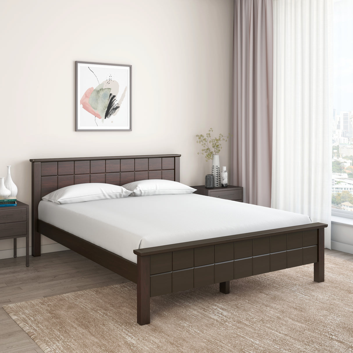 Cipher Solid Wood Queen Bed (Espresso)