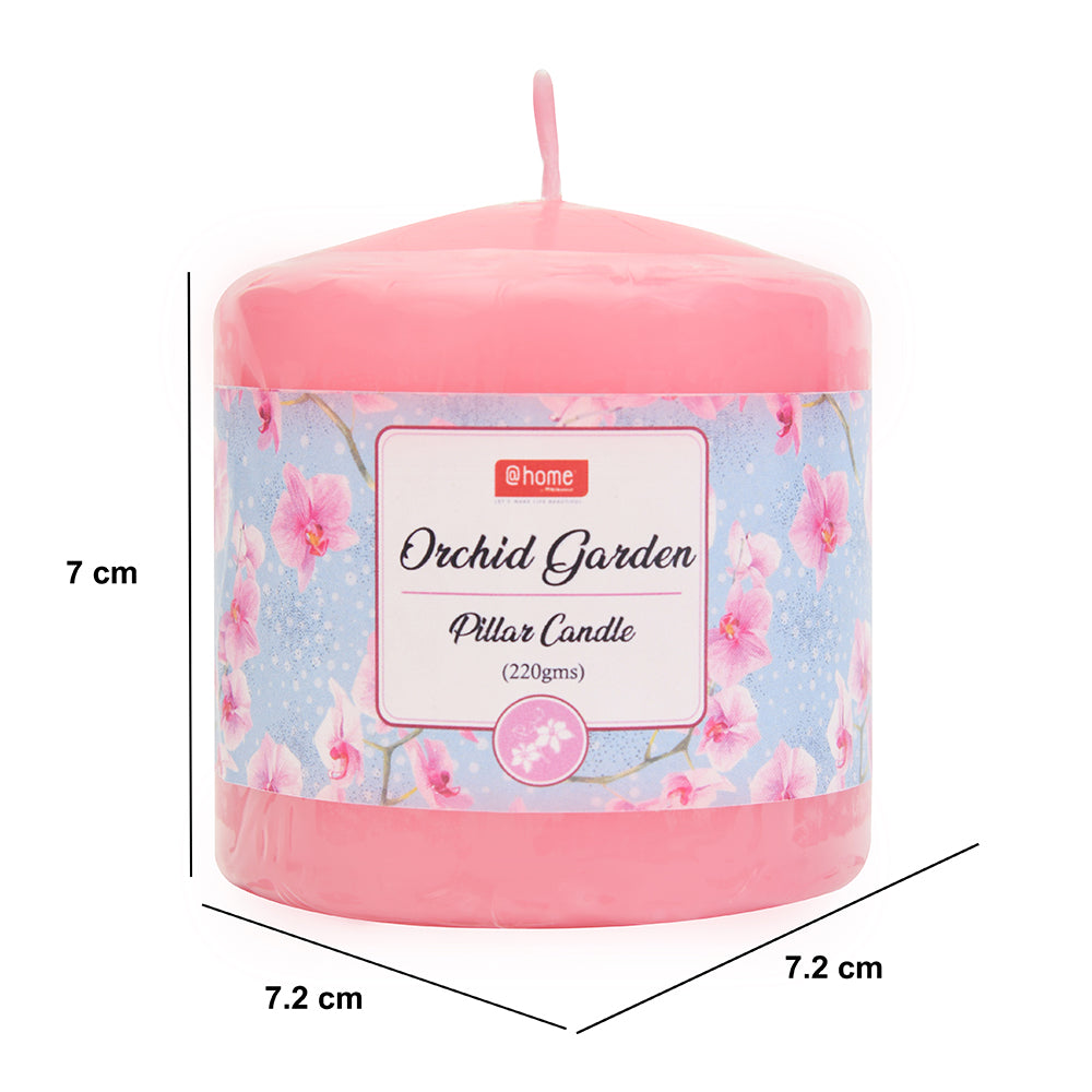 Orchid Garden Scented Wax Pillar Candle (7 cm, Pink)