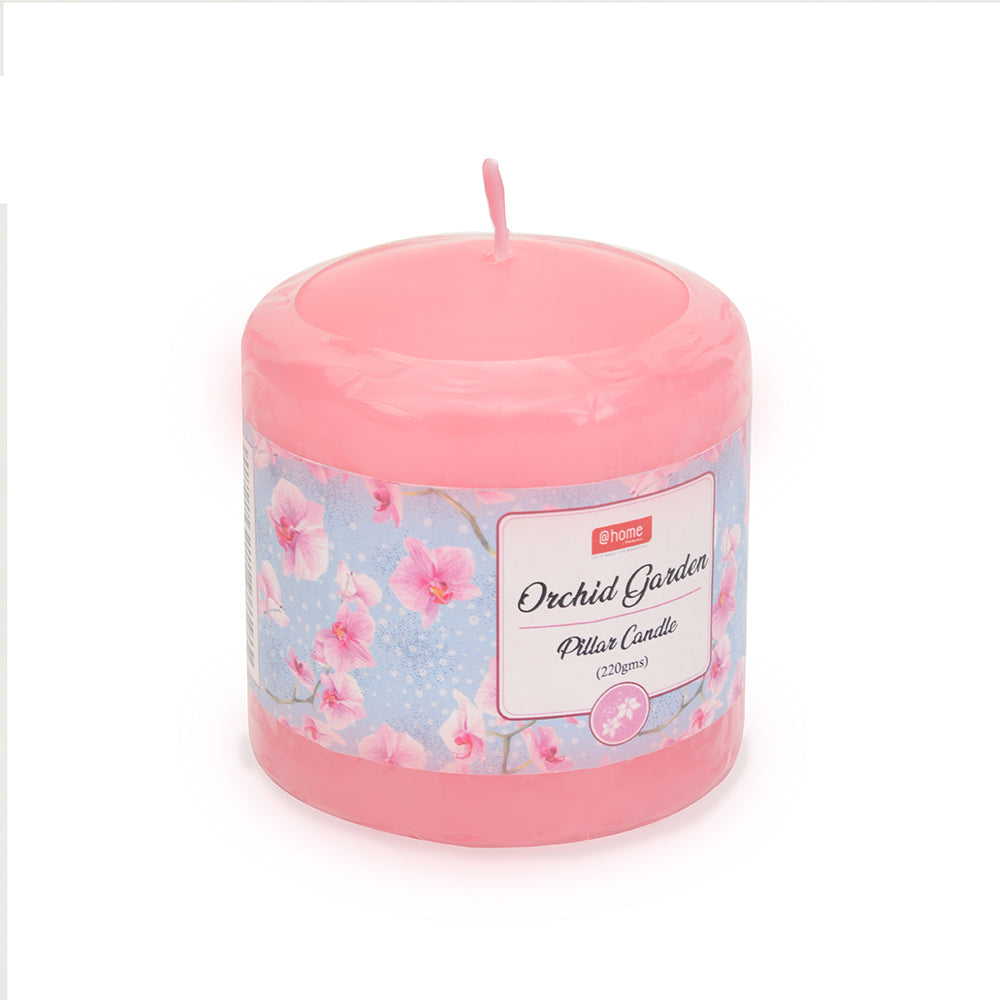 Orchid Garden Scented Wax Pillar Candle (7 cm, Pink)