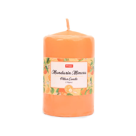 Mandarin Mimosa Scented Wax Pillar Candle (8 cm, Orange)