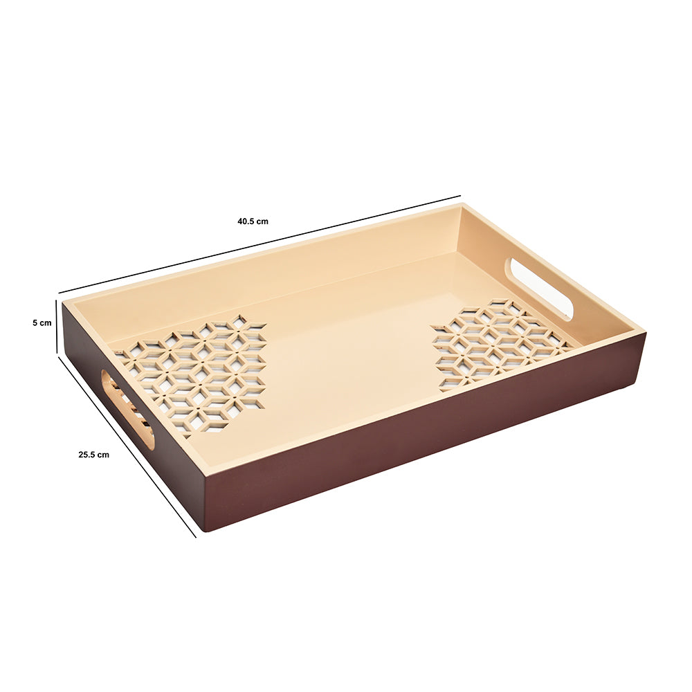 MDF Rectangular Large Serving Tray (Brown & Beige)