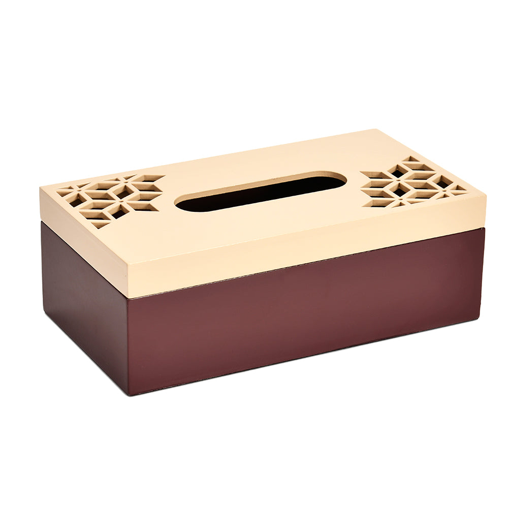 MDF Tissue Box with Lid (Brown & Beige)