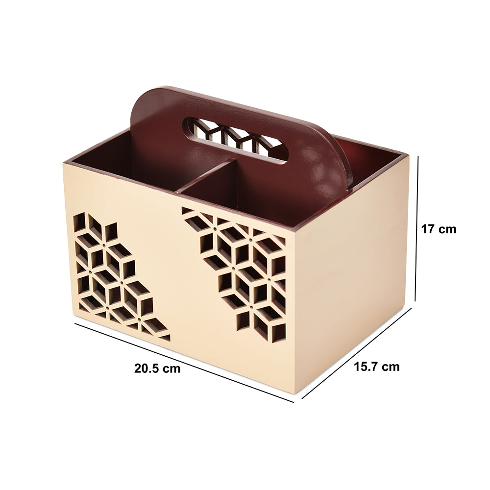 MDF Wooden Cutlery Holder (Brown & Beige)