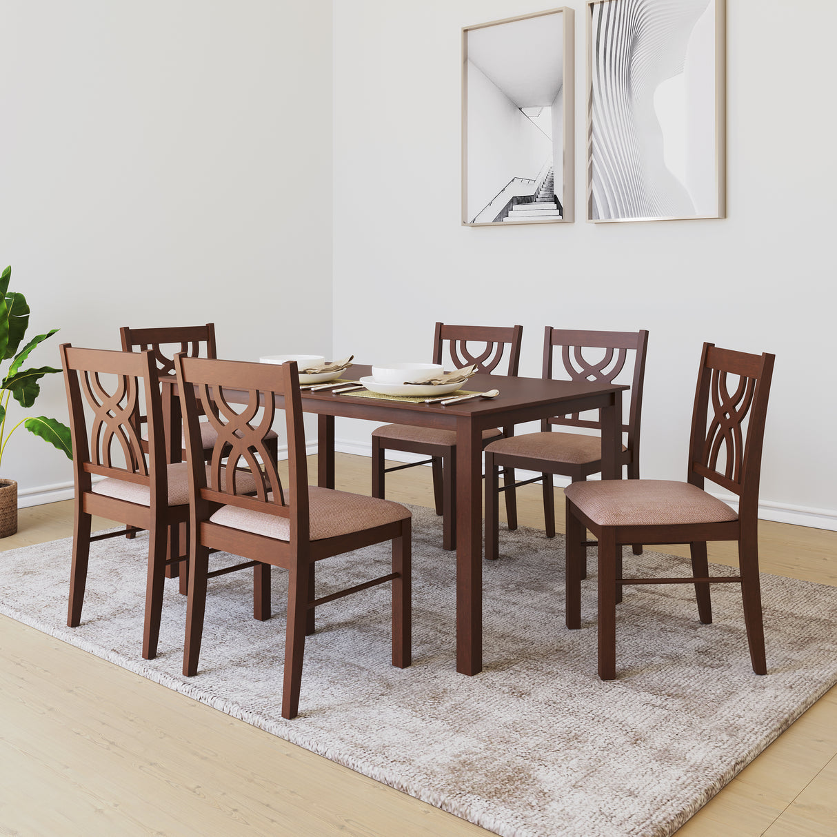 Alice 6 Seater Dining Set (Antique Cherry)