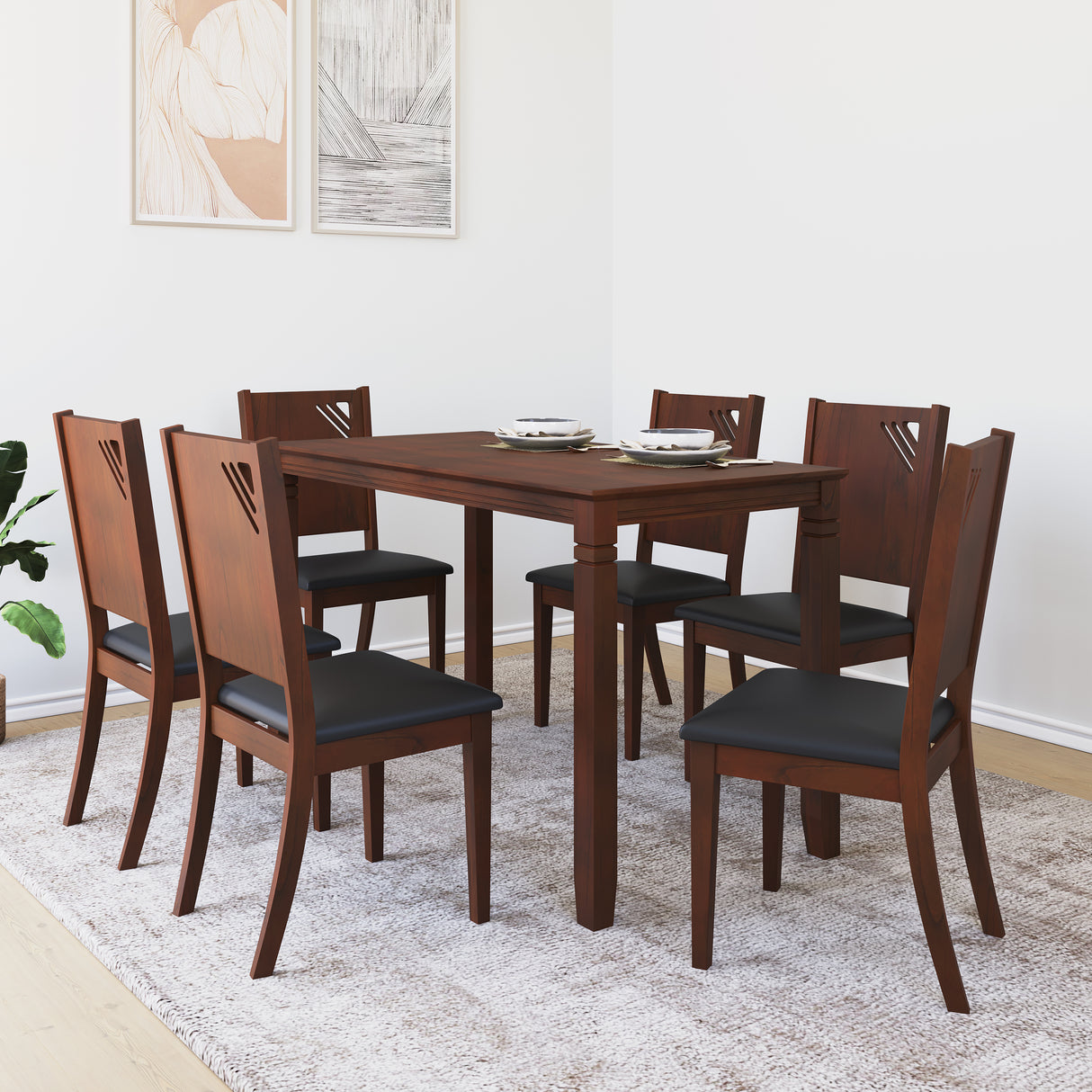 Floret 6 Seater Dining Set (Walnut)